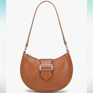 Y2K silver buckle crescent shape Tan Shoulder Bag